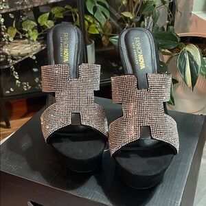 Fashion Nova Black and Silver Wedges